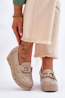 Leather Wedge Moccasins Beige Felicity