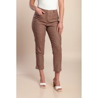 Plus Size 7/8 Hose Mit Karo-Print, Braun-Rot