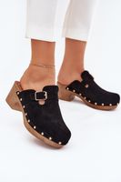 Boto Klapki Chodaki Damskie Na Obcasie Z Klamrą Czarne Veldexina