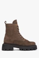 Estro: Brązowe botki damskie z włoskiego weluru naturalnego ze sznurowaniem