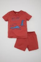 DEFACTO Baby Boy Printed Short Sleeve Shorts Cotton Pajama Set