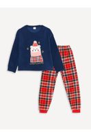 LC Waikiki Lcw Crew Neck Christmas Themed Long Sleeve Fleece Girl's Pajama Set