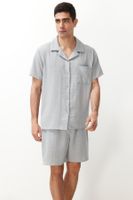 Trendyol Gray Regular Fit Shirt Collar Pajama Set with Woven Shorts