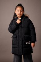 DEFACTO Girl's Water Repellent Removable Für Hooded Long Coat