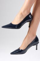 Mio Gusto Claudine Navy Blue Color Patent Leather Chunky Pointed Toe Women's High Heel Shoes