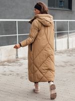 Women's long winter quilted jacket with hood STREETFIT beige Dstreet