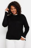 Trendyol Curve Black Ribbed Collar Stripe Detailed Knitwear Sweater