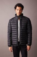 DEFACTO Slim Fit Puffer Jacket Slim Cut Stand Collar Zippered Pocket Faux Leather