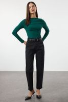 Trendyol Emerald Green Boat Neck Draped Body-Smoothing Flexible Knitted Blouse