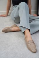 NİŞANTAŞI SHOES Emma Dark Beige Inside and Outside Genuine Leather Flat Sole Women's Ballerinas