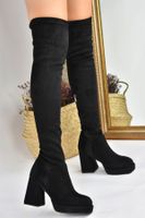 Fox Shoes Women's Black Suede Platform Heeled Boots