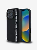 DKNY 3D Rubber Repeat Logo Line Zadní Kryt pro iPhone 16 Pro Max Black Etui za telefon ljubičasta