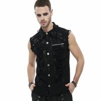 Ärmelloses Herrenhemd DEVIL FASHION - Anemone Distressed Button Up Punk S