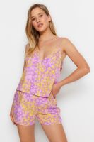 Trendyol Multicolored Floral Back Window/Cut Out Detailed Rope Strap Viscose Woven Pajama Set