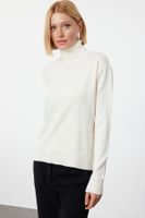 Trendyol Ecru Wool Wide Pattern Turtleneck Knitwear Sweater