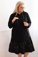 Kesi Włoski Plus Size women's cotton dress with a hood and ruffle black