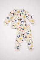 DEFACTO Baby Boy Pajama Set Printed Combed Cotton Long Sleeve Top Elastic Waist Long Bottom