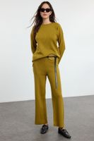 Trendyol Oil Green Ribbed Knit Oversize Knitwear Bottom-Top Set