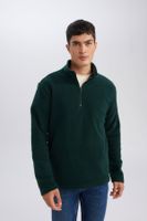 DEFACTO Green Non-Pilling Cold-Proof Regular Fit Stand-up Collar Zippered Polar Fleece Sweatshirt Y3996azns