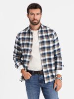 Ombre Classic men's flannel check cotton shirt - brown and navy blue