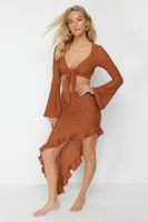 Trendyol Brown Fitted Woven Ruffle Blouse Skirt Set