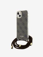 Guess IML 4G Printed Crossbody Popruh Zadní Kryt pro iPhone 15 Brown Etui za telefon ljubičasta