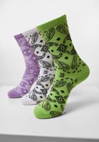 Bandana Pattern Socks 3-Pack White+Lilac+Lilac