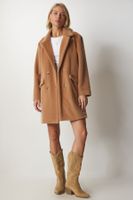 Happiness İstanbul Women's Biscuit Rabbit Hair Look Oversize Coat