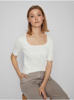 White Women's Ribbed T-Shirt VILA Lana - Ladies