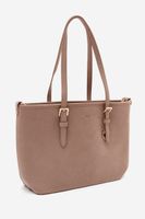 Torba typu shopper Flora&amp;Co w kolorze beżowym, wykonana ze skóry zamszowej