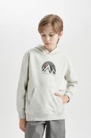 DEFACTO Boy Oversize Wide Pattern Printed Hooded Sweatshirt