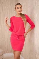 Viscose dress with a tie at the waist fuchsia color