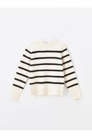 LC Waikiki Women's Frilly High Neck Striped Long Sleeve Knitwear Sweater