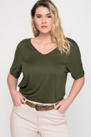 Şans Women's Plus Size Khaki Decollete Viscose Tunic