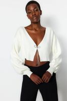 Trendyol Ecru Super Crop Basic Bow Knit Cardigan