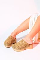 LuviShoes COOPER Light Tan Knitted Genuine Leather Wedge Heel Slippers