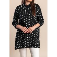Plus Size Longbluse Mit Polka Dot Print, Schwarz