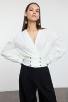 Trendyol White Crop Button Detailed Knitted Chic Blouse