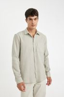 DEFACTO Grey Regular Fit Polo Collar Basic Plain Cotton Long Sleeve Shirt