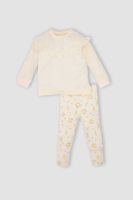 DEFACTO Baby Girl 2-Piece Set Embroidered Detailed Crew Neck Sweatshirt Floral Bottom D4117a524wn