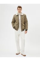 Koton Quilted Jacket Plush Collar Detailed Pocket Zipper