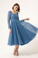 Lafaba Women's Indigo Square Neck Silvery Evening Dress