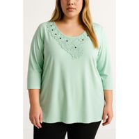 Plus Size Top S Čipkom, Boje Mente