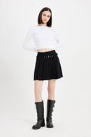 DEFACTO High Waist Basic Plain Belted Pleated Black Mini Skirt