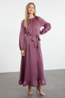 Trendyol Dusty Rose Satin Belt Detailed Woven Dress