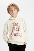 DEFACTO Boy Oversize Wide Pattern Hooded Text Printed Thick Sweatshirt