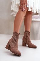 S. BARSKI Díszített női sarkú csizma Eco Suede barna S.Barski