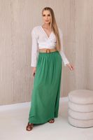 Women's viscose skirt with decorative belt - green