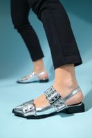 LuviShoes Paloma Silver Skin Women's Sandals with Silver Buckle