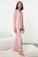 Trendyol Powder Pocket and Satin Detailed Maternity Knitted Pajama Set